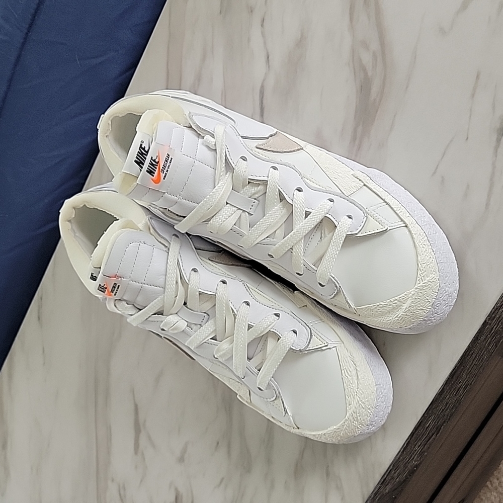Sacai x Nike Blazer Low "Patent White" Size 12.5M USED LIKE NEW.